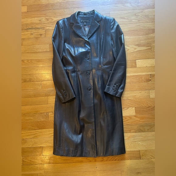Kenneth Cole Black Leather Coat -Size S EUC - Picture 2 of 13